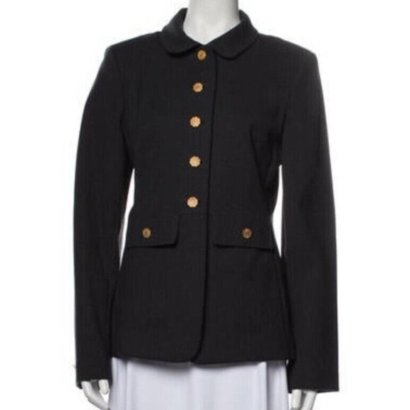 Erin Snow Gray Jacket Pointed Collar Slit Pockets Button Up Military Style Coat - Picture 1 of 3